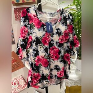 Piphany Antoinette Black and Pink Floral Blouse